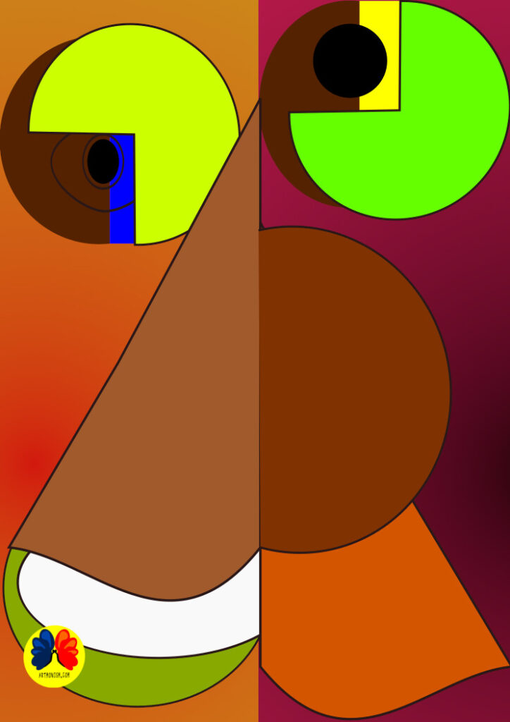 a cubism image with eyes nose 