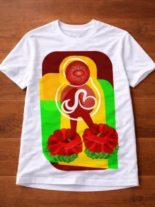 White adult T-shirt featuring an original artwork by Serj Éty’n.