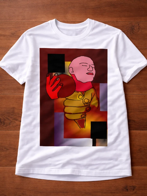 White adult T-shirt featuring an original artwork by Serj Éty’n.