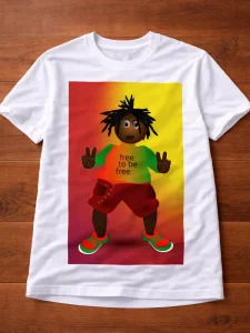 White adult T-shirt featuring an original artwork by Serj Éty’n.