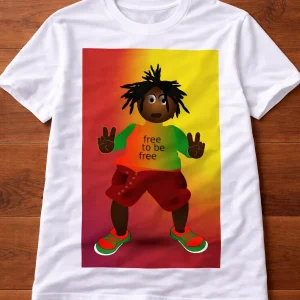 White adult T-shirt featuring an original artwork by Serj Éty’n.