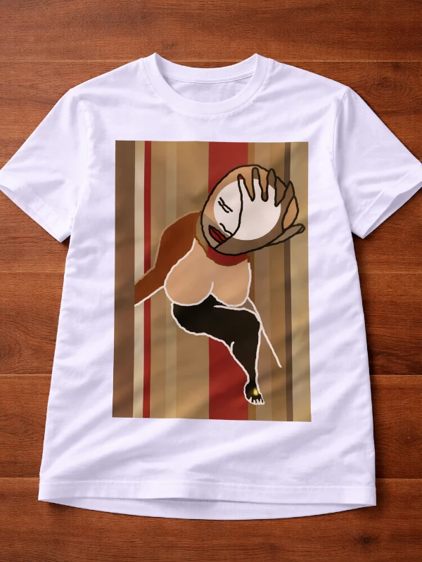 White adult T-shirt featuring an original artwork by Serj Éty’n.