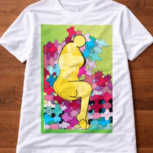 White adult T-shirt featuring an original artwork by Serj Éty’n.