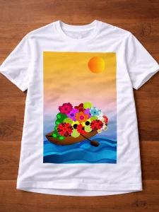 White adult T-shirt featuring an original artwork by Serj Éty’n.