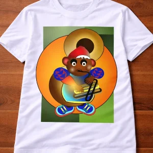 White adult T-shirt featuring an original artwork by Serj Éty’n.