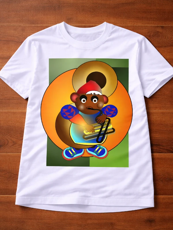 White adult T-shirt featuring an original artwork by Serj Éty’n.