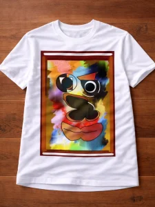 White adult T-shirt featuring an original artwork by Serj Éty’n.