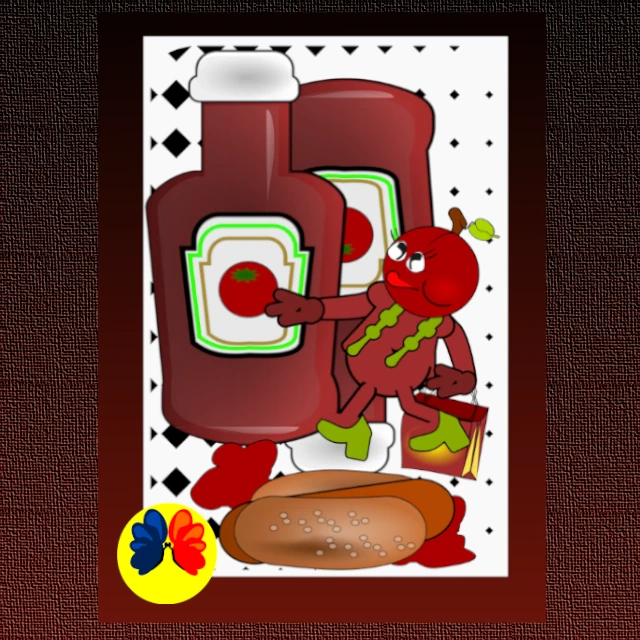 Une composition pop et gourmande mise en valeur dans une cuisine chaleureuse, où le poster encadré devient une pièce centrale. Les tons rouges vibrants du ketchup contrastent avec l’ambiance boisée et naturelle, créant un équilibre entre humour visuel et décoration raffinée. L’œuvre transforme un espace du quotidien en scène artistique vivante.